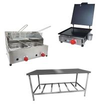 Kit Lanchonete Mesa de Manipulação 190x70cm + Fritadeira a Gás 2 Cuba + Chapa a Gás 30cm Alcamar Kit Lanchonete Mesa de Manipulação 190x70cm + Fritadeira a Gás 2 Cuba + Chapa a Gás 30cm Alcamar