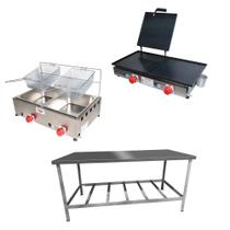 Kit Lanchonete Mesa de Manipulação 190x70cm + Fritadeira a Gás 2 Cuba + Chapa a Gás 60cm Alcamar Kit Lanchonete Mesa de Manipulação 190x70cm + Fritadeira a Gás 2 Cuba + Chapa a Gás 60cm Alcamar