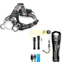 Kit Lanterna de cabeça e Lanterna tática T9 Recarregável Caça, Pesca, Camping Kit Lanterna de cabeça e Lanterna tática T9 Recarregável Caça, Pesca, Camping