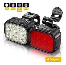 Kit Lanterna E Farol Bicicleta Potente 6 Leds Recarregável