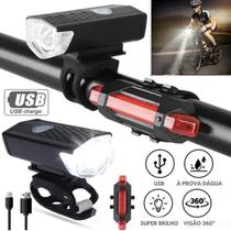Kit Lanterna e Farol para Bicicleta Bike Ultra Led Prova Dágua Usb Recarregável