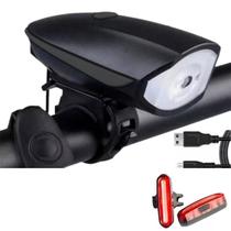 Kit Lanterna Farol Led Bike Com Buzina Recarregável Bicicleta