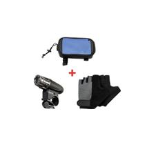 Kit lanterna led luva ciclismo p bolsa bicicleta de celular