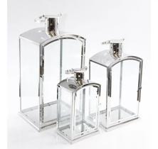 Kit Lanterna Marroquina 3 Pçs Aço Inoxidável Prata Vidro Kit Lanterna Marroquina 3 Pçs Aço Inoxidável Prata Vidro