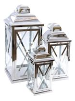 Kit Lanterna Marroquina 3 Pçs Aço Inoxidável Vidro Luxo 52x23 Kit Lanterna Marroquina 3 Pçs Aço Inoxidável Vidro Luxo 52x23