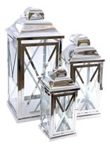 Kit Lanterna Marroquina 3Pçs Aço Inoxidável Vidro Luxo 52X23 Kit Lanterna Marroquina 3Pçs Aço Inoxidável Vidro Luxo 52X23