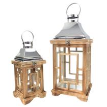 Kit Lanterna Marroquina Decorativa Madeira E Inox 41/31Cm Kit Lanterna Marroquina Decorativa Madeira E Inox 41/31Cm
