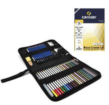 Kit Lápis Azul Desenho Estojo 51 peças Pintura Desenhista Profissional C/ Bloco - Marco