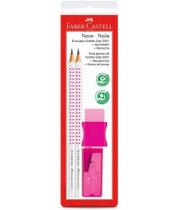 Kit Lápis, Borracha e Apontador Grip Rosa Neon Faber Castell