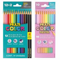 Kit Lápis De Cor 12 Cores 2 Grafites 12 Tons Pastel Multicolor FaberCastell Material Escolar