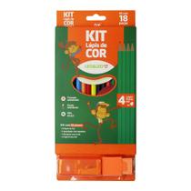 Kit Lápis de Cor 12 Cores + 4 Lápis HB Preto com Apontado e Borracha - Leo&Leo / WX Gift