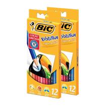Kit Lápis De Cor 12 Cores Bic Evolution Resistente Sextavado 2 Caixas