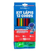 Kit lápis de COR 12 cores com apontador e borracha clássico