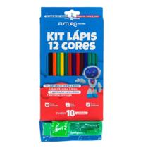 Kit lápis de COR 12 cores com apontador e borracha