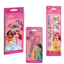 Kit Lápis de Cor 12 Cores + Tesoura + Kit Escolar Princesas