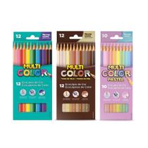 Kit Lápis de Cor 12 Cores + Tons de Pele + Pastel Multicolor
