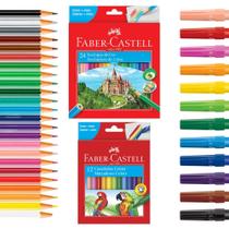 Kit Lápis de Cor 24 Cores + 12 Canetinhas Hidrográfica Colorida Hidrocor - Faber Castell