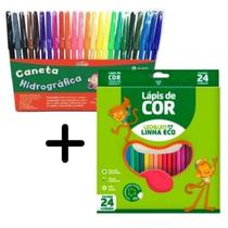 kit Lápis de Cor 24 cores + Canetinha - Caneta Hidrográfica 24 cores Simples Leo e Leo -Linha Eco