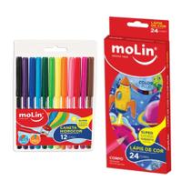 Kit Lapis De Cor 24 Cores + Canetinha Hidrocolor 12 Cores