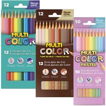 Kit Lápis de Cor 34 Cores Multicolor Básicas Tons de Pele Tons Pastéis Faber Castell Escolar Ensino Infantil Fundamental