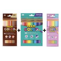 Kit Lápis de cor 36 Cores + 12 Pele + 10 Pastel - Multicolor