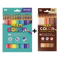 Kit Lápis de cor 36 Cores + 12 Tons de Pele - Multicolor