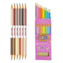 Kit Lápis De Cor 6 Unidades Bicolor Tons Pele C/ 10 Cores Pastéis Resistente