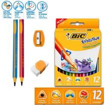 Kit Lápis de Cor BIC Evolution 12 Cores + 2 Lápis de Escrever + Apontador + Borracha Infantil Triang Kit Lápis de Cor BIC Evolution 12 Cores + 2 Lápis de Escrever + Apontador + Borracha Infantil Triang