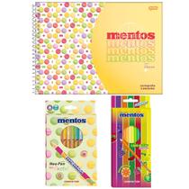 Kit Lápis de Cor + Caderno Desenho + Canetinha Pastel Mentos