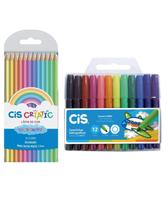 Kit Lápis De Cor Criatic 12 Cores Pastel+Canetinha Jumbo Cis