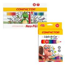 Kit Lápis De Cor E Canetinha Neo-pen Compactor 36 Cores