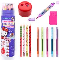 Kit Lapis De Cor Hello Kitty + Caneta Gel Colorida + 7 Itens