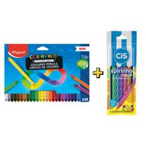 Kit Lápis De Cor Infinito Color'Peps 24 Cores + Caneta Esferográfica CIS Spirinho Scents 5 Cores