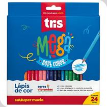 Kit Lápis de Cor Macios Tris Mega Soft Color 24 Cores Estojo Caixa Escolar