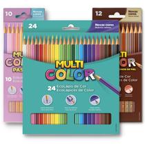 Kit lápis de cor Multi Color 24 cores + tons de pele com 12 cores + tons pasteis com 10 cores