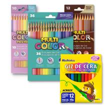 Kit lápis de cor Multi Color 36 cores + tons de pele + tons pasteis + giz de cera Acrilex