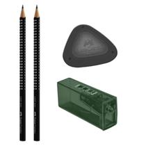 Kit Lápis grafite 2 EcoLápis n.2 preto + Apontador + Borracha triangular Faber-Castell