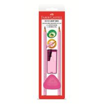 Kit lápis grafite 2 EcoLápis n.2 rosa + apontador + borracha triangular Faber Castell