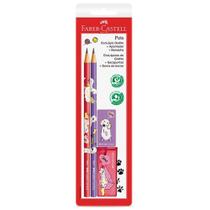 Kit Lápis Grafite + Apontador + Borracha Pets - Faber-Castell