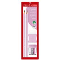 Kit lápis grafite com apontador e borracha Faber-Castell, escolha a cor e modelo