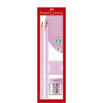 Kit Lápis Grafite rosa pastel 2 EcoLápis n.2 + Apontador + Borracha Faber-Castell