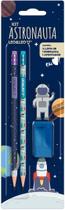 Kit Lápis HB Astronauta - Leo&Leo - Contém 2 Lápis HB + 1 Borracha + 01 Apontador