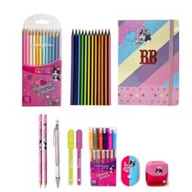 Kit Lápis HB C/ Caderno Rebecca Bonbon + Marca-Texto Lapiseira Lápis de Cor E Acess. - Skypaper