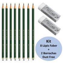 Kit Lápis para Desenho Profissional 8 ecolápis Grafite 9000 + 2 Borrachas Dust Free Faber Castell Ideal Desenho Técnico
