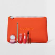 Kit Lápis para Olhos Dourado + Trio de Sombras Rose Sparkle + Lip Oil Rosa + Caneta Batom Nude + Nécessaire Neoprene Laranja 4you (5 Produtos)