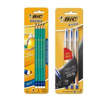 Kit Lápis preto com borracha Bic HB n2 + caneta Bic precisão escrita fina cor azul
