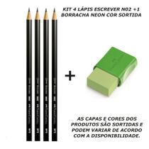 Kit lapis preto n2 redondo 4un + 1 borracha neon - faber Kit lapis preto n2 redondo 4un + 1 borracha neon - faber