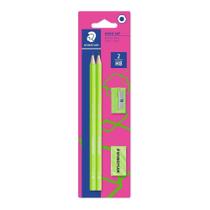 Kit Lápis Staedtler Hb Neon com Apontador e Borracha Verde