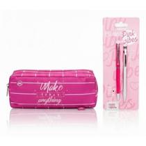 Kit Lapiseira 0,7 e Caneta Preta Pink Vibes + Estojo Make Duplo Pink DAC