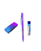 Kit Lapiseira Escolar NEON Roxa 0.7mm + Grafite + Borracha